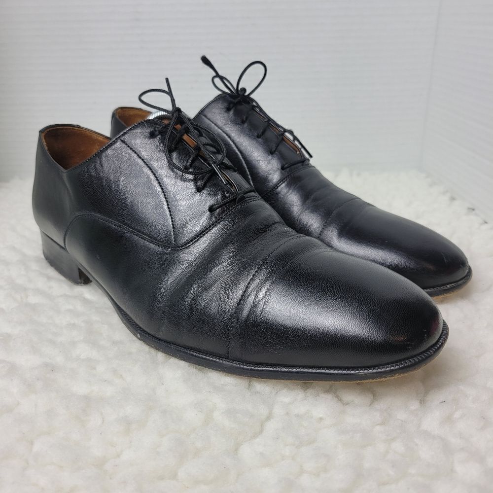Magnanni Toledo Men’s Size 11.5 Oxford Shoes Black Leather Cap Toe Dress Lace Up